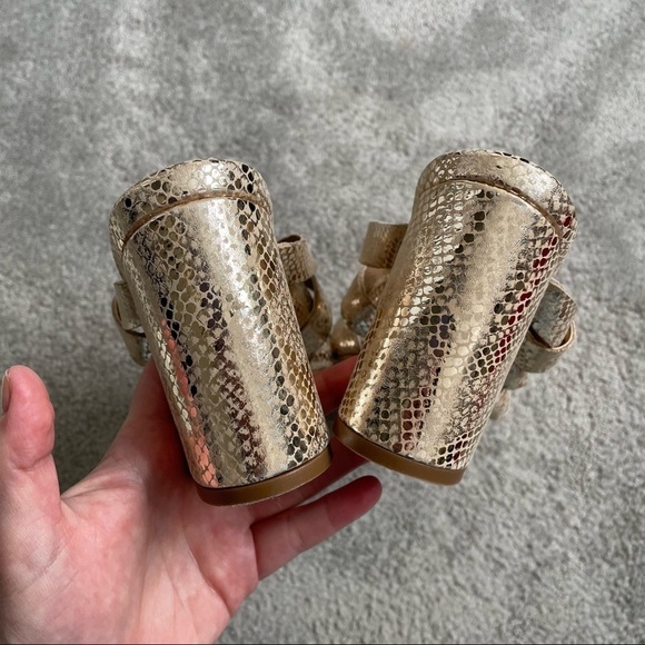 Kaanas Metallic Gold Geneva Snake Pretzel Strappy Block Heel Sandals EUC Size 9 - Picture 6 of 11